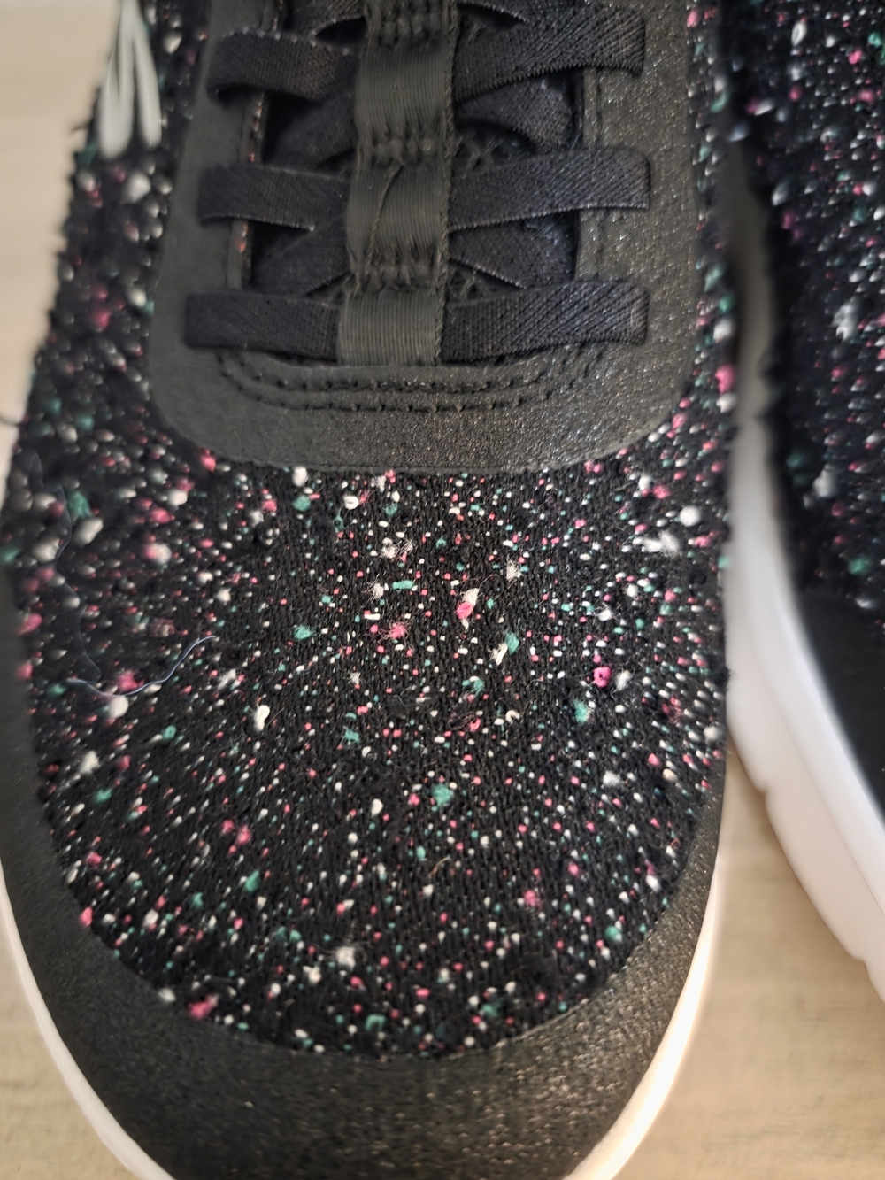 Skechers GOwalk Black Knit Slip On Sneakers with Pink & Teal Speckle Size 6 - Picture 4 of 7
